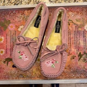 Bradford Exchange Suede Pink Floral Moccasins
